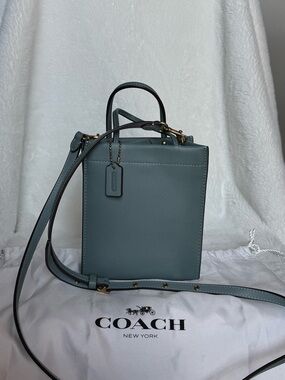 COACH Leather Square Crossbody Bag in Dusty Teal-Blue